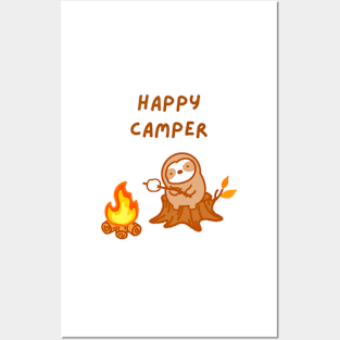 Happy Camper Bonfire Sloth Posters and Art